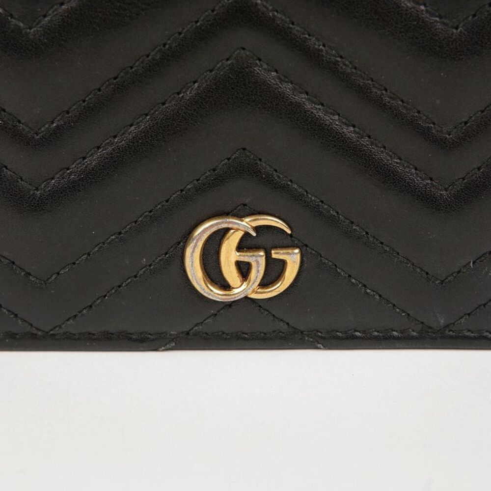 Black Matelassé Leather Gg Marmont Card Case Wallet - Picture 3 of 10